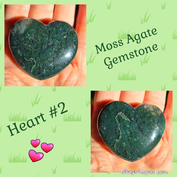 Moss Agate Gemstone Crystal Hearts - Picture 3 of 9